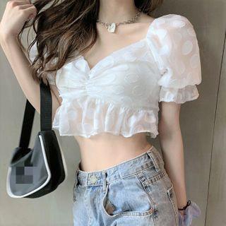 Short-sleeve Dot Cropped Blouse