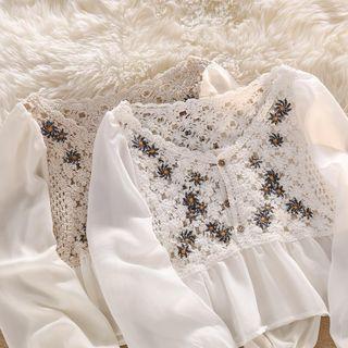 Flower Embroidered Lace Blouse