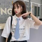 Set: Printed Collared Short Sleeve T-shirt + Neck Tie