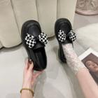 Faux Leather Checker Bow Loafers