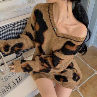 Leopard Sweater Coffee & Black - One Size