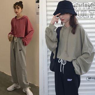 Cropped Hoodie / Embroidered Letter Harem Pants