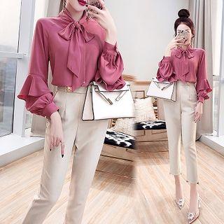 Set: Frill Trim Shirt + Dress Pants