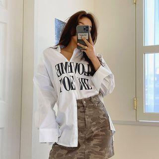 Letter Slit-side Loose-fit Shirt