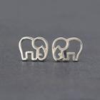 925 Sterling Silver Elephant Stud Earring 1 Pair - Silver - One Size