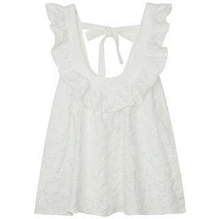 Plain Ruffle Tie-strap Jumper Skirt Dress - One Size