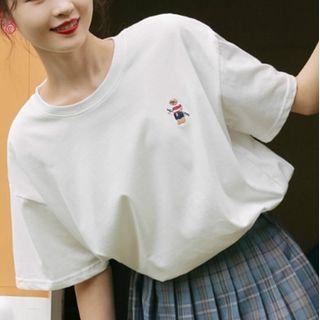Cartoon Embroidered Short-sleeve T-shirt White - One Size