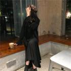 Long-sleeve Ruffled Midi Dress Black - One Size