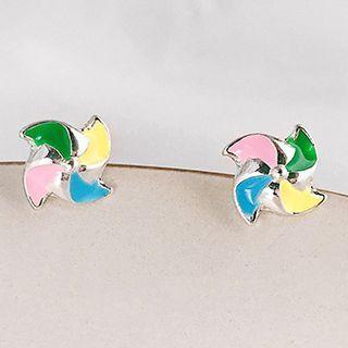 Pinwheel Stud Earring 1 Pair - Pink & Green & Blue - One Size