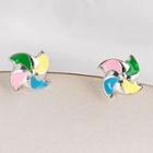 Pinwheel Stud Earring 1 Pair - Pink & Green & Blue - One Size