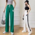Letter Embroidered Two-tone Wide Leg Pants