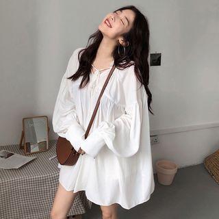 Lantern-sleeve Blouse White - One Size