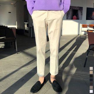 Band-waist Colored Straight-cut Pants