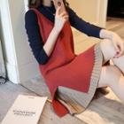 Set: Plain Long-sleeve Top + Sleeveless Knit Dress