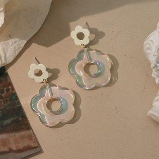 Acrylic Floral Drop Earring 1 Pair - White & Transparent - One Size