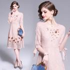 Embroidered Lace Elbow-sleeve A-line Dress