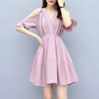 Cold-shoulder V-neck Mini A-line Dress