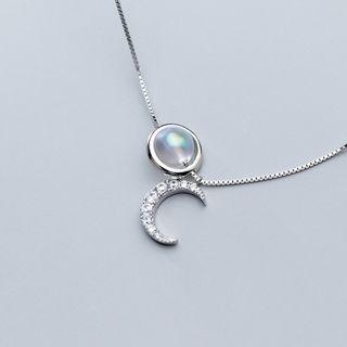925 Sterling Silver Rhinestone Moon Pendant Necklace S925 Silver - One Size