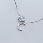 925 Sterling Silver Rhinestone Moon Pendant Necklace S925 Silver - One Size