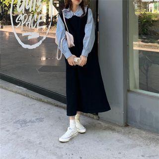 Long-sleeve Ruffle Trim Blouse / Plain Jumper Midi Dress