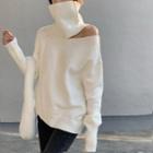 Turtleneck Cutout Sweater White - One Size
