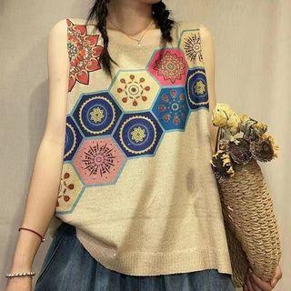 Sleeveless Print Top Almond - One Size