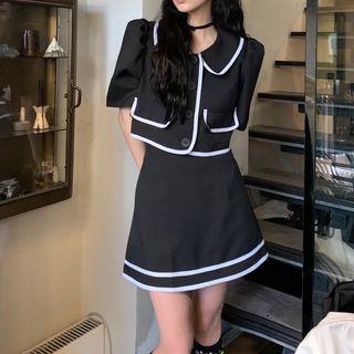 Two Tone Blouse / High-waist Mini Skirt