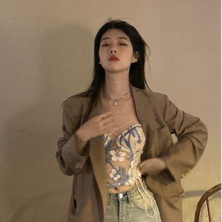 Flower Lace-up Camisole Top / Plain Blazer