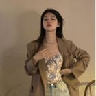 Flower Lace-up Camisole Top / Plain Blazer