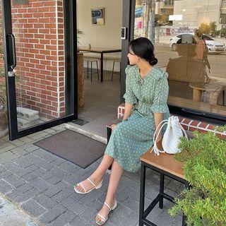 Tie-neck Dot Long Dress