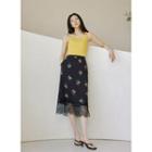 Lace-hem Floral Print Midi Skirt Yellow - One Size