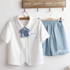Short-sleeve Bow Shirt / Embroidered Shorts / Set