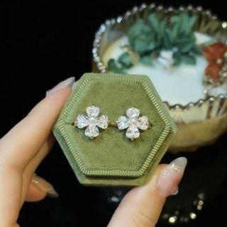Clover Rhinestone Alloy Earring 1 Pair - Gold - One Size