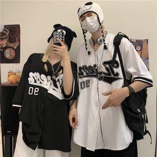 Couple Matching Short Sleeve Letter Embroidered Baseball Shirt