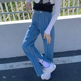 Striped High-waist Straight-leg Pants