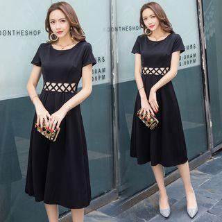 Short-sleeve Perforated Midi A-line Dress