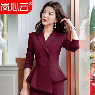Button Blazer / Slim-fit Dress Pants / Mini Pencil Skirt / Set