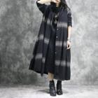 Buttoned Striped Long Coat Black - One Size