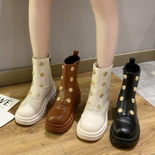 Double-buttoned Zip-side Faux-leather Short Boots