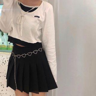 Long-sleeve Mock Two-piece Cropped T-shirt White - One Size
