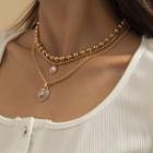 Set Of 3: Rhinestone Heart Alloy Layered Pendant Necklace