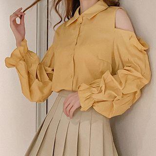 Cold-shoulder Puff-sleeve Shirt