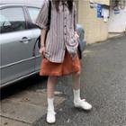 Elbow-sleeve Striped Shirt / Wide-leg Shorts