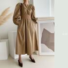Bishop-sleeve Band-waist Maxi Dress