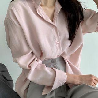 Long-sleeve Plain Shirt / Wide Leg Dress Pants