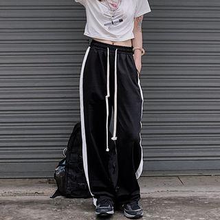 Two-tone High-waist Straight-leg Pants