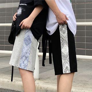 Pattern Print Panel Plain Straight Cut Shorts