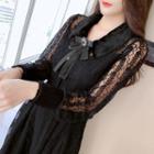 Long-sleeve Pleated Lace Midi Dress