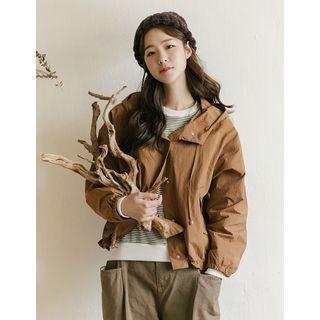 Hooded Drop-shoulder Snap-button Jacket