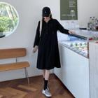 Plain Button-up Hooded A-line Dress